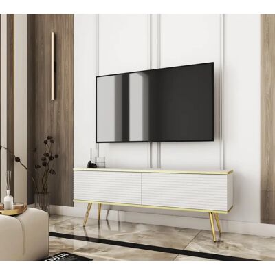 Białe meble pod telewizor z czarnymi nogami - 3XE LIVING Białe meble pod telewizor z czarnymi nogami - 3XE LIVING