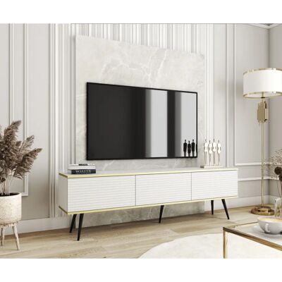 Białe MDF meble TV z czarnymi nogami - 3XE LIVING Białe MDF meble TV z czarnymi nogami - 3XE LIVING