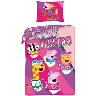 Peppa Pig Choose Happy 140x200cm Baumwoll-Bettbezug - Anthrazit Peppa Pig Choose Happy 140x200cm Baumwoll-Bettbezug - Anthrazit
