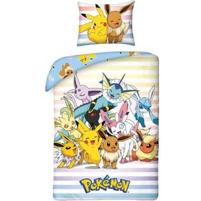 Conjunto de roupa de cama Pokémon Halantex Pikachu, Eevee & Friends - Edredão e fronha Conjunto de roupa de cama Pokémon Halantex Pikachu, Eevee & Friends - Edredão e fronha