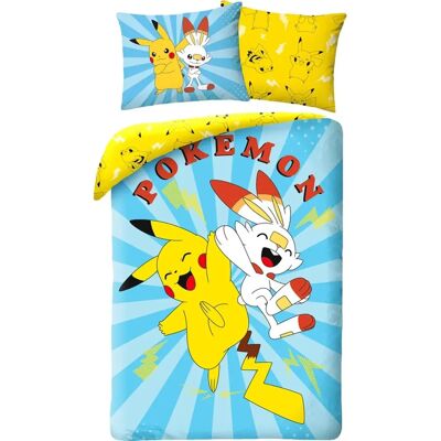Pokemon Pikachu & Flambino Blauwe Duvet Cover - 140x200cm Pokemon Pikachu & Flambino Blauwe Duvet Cover - 140x200cm