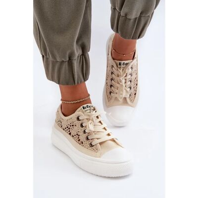 Beżowe sneakersy Lee Cooper - Oddychające, Antypoślizgowe, Styl miejski Beżowe sneakersy Lee Cooper - Oddychające, Antypoślizgowe, Styl miejski