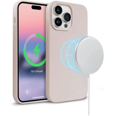 Coque magnétique en silicone liquide rose Crong pour iPhone 14 Pro - étui téléphone - Publicité Coque magnétique en silicone liquide rose Crong pour iPhone 14 Pro - étui téléphone - Publicité