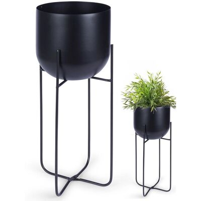 B2X Zwart metalen pot op standaard - Plantenpot voor modern interieur B2X Zwart metalen pot op standaard - Plantenpot voor modern interieur