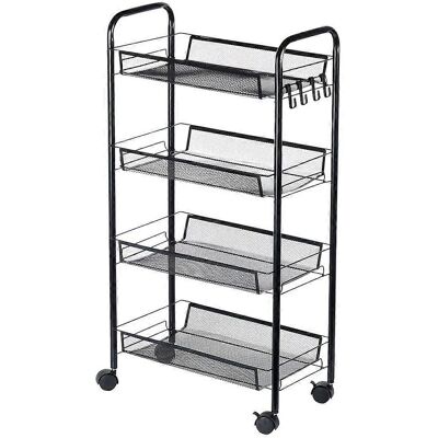 Vilde Chariot métallique noir à 4 niveaux avec roues - trolley - Publicité Vilde Chariot métallique noir à 4 niveaux avec roues - trolley - Publicité