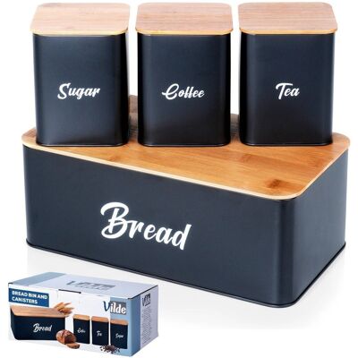 B2X Schwarzes Küchenbehälter-Set mit Brotkasten B2X Schwarzes Küchenbehälter-Set mit Brotkasten