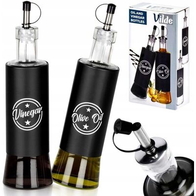 Marka Model - 2 Czarne szklane butelki na oliwę i ocet - 300ml Marka Model - 2 Czarne szklane butelki na oliwę i ocet - 300ml