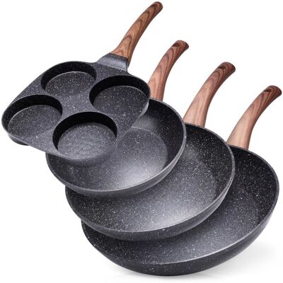BLACK&WOOD - sartenes de granito - 20/24/28 cm - sartén para huevos BLACK&WOOD - sartenes de granito - 20/24/28 cm - sartén para huevos