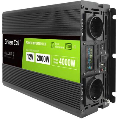Green Cell PowerInverter LCD 12V 230V 2000W/40000W - Átalakító Green Cell PowerInverter LCD 12V 230V 2000W/40000W - Átalakító