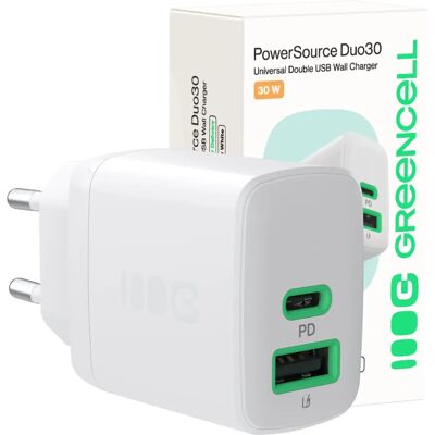 GREEN CELL GC CHARB-30AC-W - Ladegerät - 30 W, 1x USB-C, 1x USB-A - Weiß GREEN CELL GC CHARB-30AC-W - Ladegerät - 30 W, 1x USB-C, 1x USB-A - Weiß