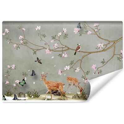 Karo-art Herten en vogels - Premium behang - 300x210cm Karo-art Herten en vogels - Premium behang - 300x210cm