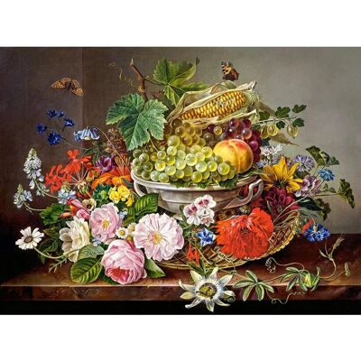 Puzzle Nature Morte avec Fleurs et Panier de Fruits - 2000 Pièces Puzzle Nature Morte avec Fleurs et Panier de Fruits - 2000 Pièces
