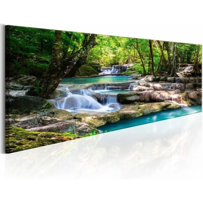 Karo-art - Waterval in de natuur - groen blauw - print op echt Italiaans canvas - voor slaapkamer en woonkamer - Painting Karo-art - Waterval in de natuur - groen blauw - print op echt Italiaans canvas - voor slaapkamer en woonkamer - Painting
