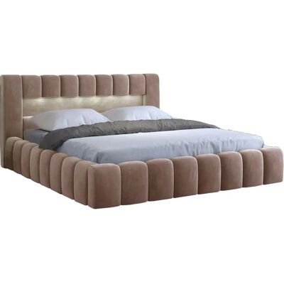 Pat Auria Velours Marron - Spațiu de depozitare, Iluminare LED, Tapițat Pat Auria Velours Marron - Spațiu de depozitare, Iluminare LED, Tapițat