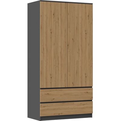 Topeshop Anthrazit Eichenkleiderschrank - 5 Regale, 2 Türen - Schlafzimmer Topeshop Anthrazit Eichenkleiderschrank - 5 Regale, 2 Türen - Schlafzimmer