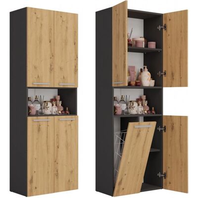 Topeshop Nel 1K DK ANT/ART KP - Armoire de salle de bain - Graphite, Chêne - Publicité Topeshop Nel 1K DK ANT/ART KP - Armoire de salle de bain - Graphite, Chêne - Publicité