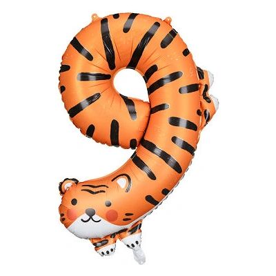 PartyDeco FB163-9 Orange Tiger Zahl 9 Ballon - Partydekoration PartyDeco FB163-9 Orange Tiger Zahl 9 Ballon - Partydekoration