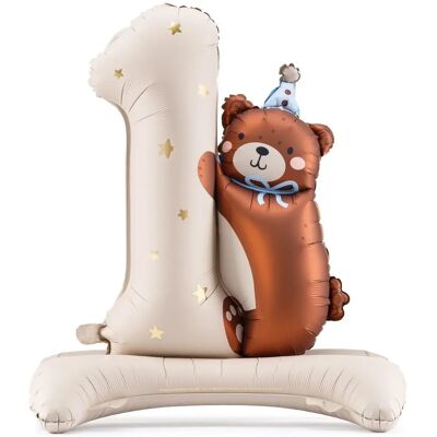 PartyDeco Foliové číslo balónu 1 - Medvídek 81x72cm - Oslava výzdoba PartyDeco Foliové číslo balónu 1 - Medvídek 81x72cm - Oslava výzdoba