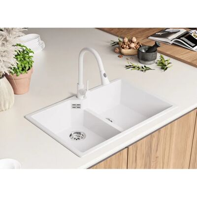 Primagran Madrid 80 Twin - 78x50 cm - Blanc - Évier de cuisine - Publicité Primagran Madrid 80 Twin - 78x50 cm - Blanc - Évier de cuisine - Publicité