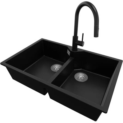 Évier de Cuisine Primagran - 78x50cm, Noir, 2 Bols, Design Moderne - Publicité Évier de Cuisine Primagran - 78x50cm, Noir, 2 Bols, Design Moderne - Publicité