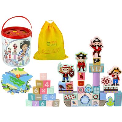 Leantoys - Piracki statek 46el - Drewno - Motyw Piracki - Zestaw bloków Leantoys - Piracki statek 46el - Drewno - Motyw Piracki - Zestaw bloków