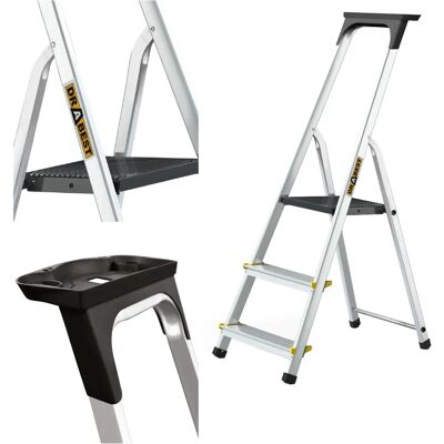 Escalera de mano HOSTRÖM DURA - 3 peldaños, aluminio, 54cm plataforma, 150kg, 5 años de garantía Escalera de mano HOSTRÖM DURA - 3 peldaños, aluminio, 54cm plataforma, 150kg, 5 años de garantía