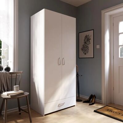 FORTE Econobox Kleiderschrank - Weiß, 2 Türen, 1 Schublade FORTE Econobox Kleiderschrank - Weiß, 2 Türen, 1 Schublade
