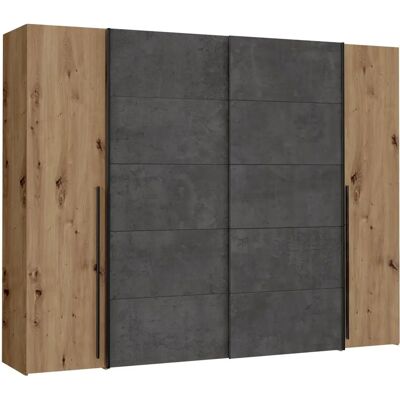 Forte Narago Kleiderschrank - Artisan Eiche, Dunkelgrau Beton, 270cm Breit Forte Narago Kleiderschrank - Artisan Eiche, Dunkelgrau Beton, 270cm Breit