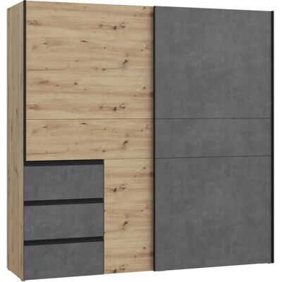 Forte Winn Schiebetürenschrank - Artisan Eiche & Dunkelgrau - 2 Türen Forte Winn Schiebetürenschrank - Artisan Eiche & Dunkelgrau - 2 Türen