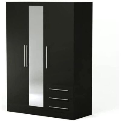 Szafa JUPITER - 3 drzwi, lustro, 3 szuflady - Czarny - 144,6x60x200cm Szafa JUPITER - 3 drzwi, lustro, 3 szuflady - Czarny - 144,6x60x200cm