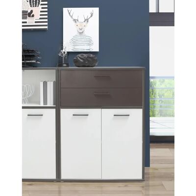 Forte Keflav Sideboard - Weiß, Wolfram Grau, 2 Türen, 2 Schubladen Forte Keflav Sideboard - Weiß, Wolfram Grau, 2 Türen, 2 Schubladen