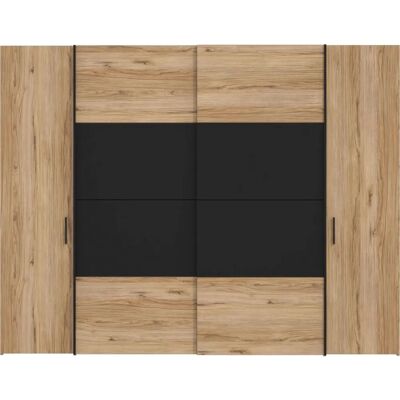 Merkury Market Kleiderschrank mit 4 Türen - Schwarz, Eiche, 10 Regale Merkury Market Kleiderschrank mit 4 Türen - Schwarz, Eiche, 10 Regale