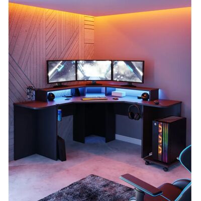 FORTE Tezaur Gaming Tisch - RGB-Beleuchtung, Kabelmanagement, 3 Fächer FORTE Tezaur Gaming Tisch - RGB-Beleuchtung, Kabelmanagement, 3 Fächer