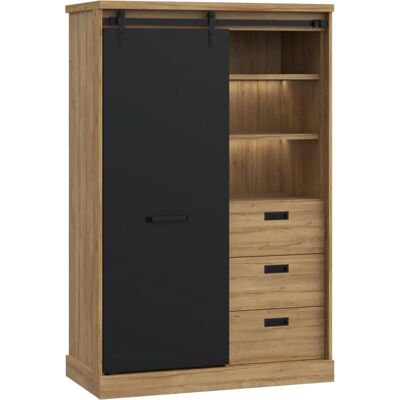 Forte Highboard - Schwarz - Waterford Eiche - 3 Türen & 3 Schubladen - Moderner Holz-Look Forte Highboard - Schwarz - Waterford Eiche - 3 Türen & 3 Schubladen - Moderner Holz-Look