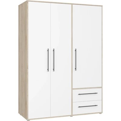 Forte Mokkaris Kleiderschrank - 3 Türen - Weiß & Sonoma Forte Mokkaris Kleiderschrank - 3 Türen - Weiß & Sonoma