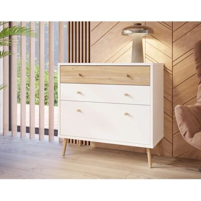 Forte Harllson 3-Schubladen-Kommode - Modernes Mid-Century Weiß Forte Harllson 3-Schubladen-Kommode - Modernes Mid-Century Weiß