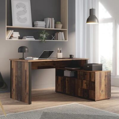 FORTE Tempra Eckschreibtisch - Old Wood vintage / Schwarz - Modernes Design FORTE Tempra Eckschreibtisch - Old Wood vintage / Schwarz - Modernes Design