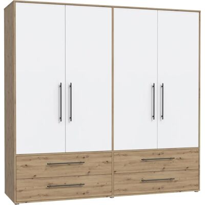 Forte Kleiderschrank - 4 Türen, 4 Schubladen, Weiß / Artisan Eiche Forte Kleiderschrank - 4 Türen, 4 Schubladen, Weiß / Artisan Eiche