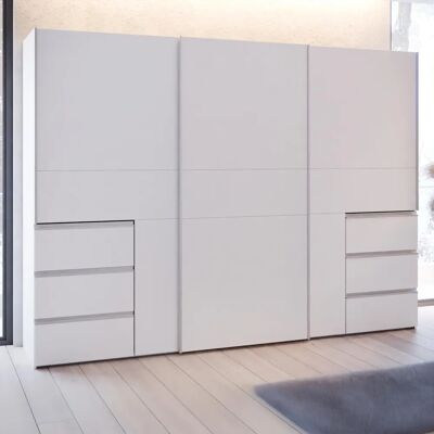 Forte Kleiderschrank - Schiebetüren, Weiß, 3-teilig, 6 Schubladen Forte Kleiderschrank - Schiebetüren, Weiß, 3-teilig, 6 Schubladen