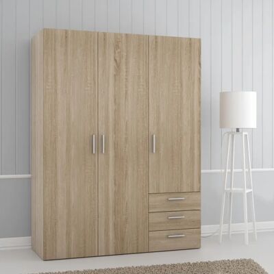 Forte Drehtürenschrank - Sonoma Eiche - 3 Einlegeböden - 3 Türen - Kleiderschrank Forte Drehtürenschrank - Sonoma Eiche - 3 Einlegeböden - 3 Türen - Kleiderschrank