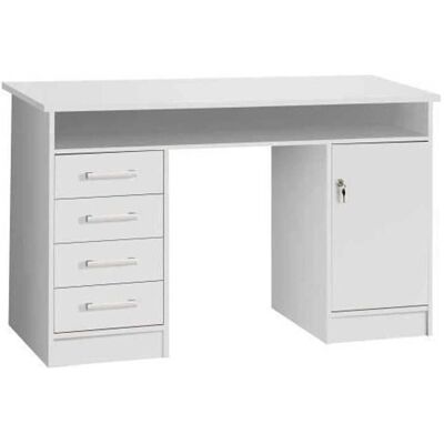 Biały blat z płyty wiórowej AUCUNE z 1 drzwiami i 4 szufladami - 126x55x76 cm Biały blat z płyty wiórowej AUCUNE z 1 drzwiami i 4 szufladami - 126x55x76 cm
