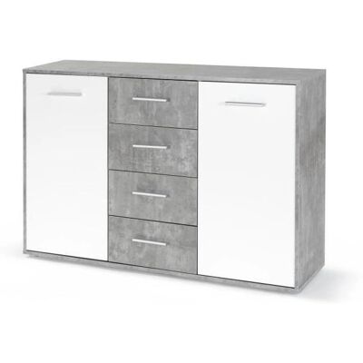 AUCUNE Model - Nowoczesny bufet z 2 drzwiami, 4 szufladami - Biały & Jasny beton AUCUNE Model - Nowoczesny bufet z 2 drzwiami, 4 szufladami - Biały & Jasny beton