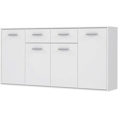 AUCUNE Biała Komoda z 4 Drzwiami i 2 Szufladami - 162cm AUCUNE Biała Komoda z 4 Drzwiami i 2 Szufladami - 162cm