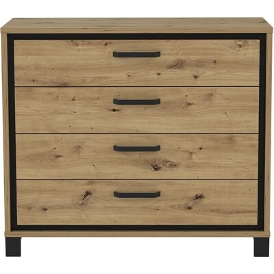 Forte Trondheim Schwarz/Eiche Kommode - 4 Schubladen - Modernes Design Forte Trondheim Schwarz/Eiche Kommode - 4 Schubladen - Modernes Design