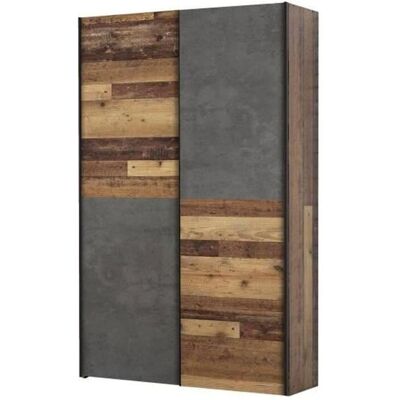 Armoire multifonctions OZZULA - 2 portes coulissantes - 120x41,6x190,5 cm - Bois & Béton Gris - Publicité Armoire multifonctions OZZULA - 2 portes coulissantes - 120x41,6x190,5 cm - Bois & Béton Gris - Publicité