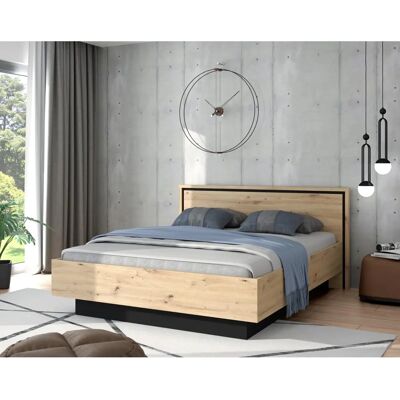 FORTE Trondheim Bettgestell - Loft-Stil, 160x200cm, Schwarz/Eiche FORTE Trondheim Bettgestell - Loft-Stil, 160x200cm, Schwarz/Eiche