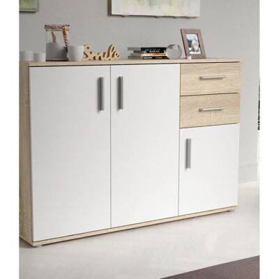IKEA-Style Aufbewahrungsschrank - 3 Türen, 2 Schubladen - Sonoma Eiche & Weiß - Kompakt IKEA-Style Aufbewahrungsschrank - 3 Türen, 2 Schubladen - Sonoma Eiche & Weiß - Kompakt