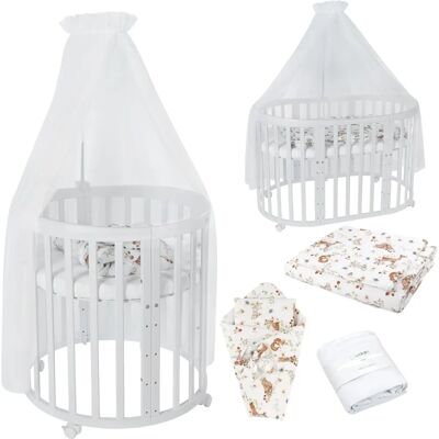 Waldin OWAL Babybett 7in1 Stoffe Weiß Tiere Holz - Babybett Waldin OWAL Babybett 7in1 Stoffe Weiß Tiere Holz - Babybett