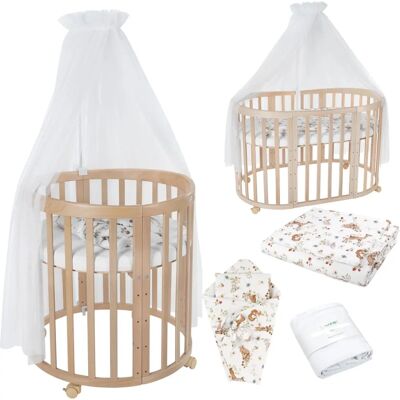 Waldin OWAL Babybett - 7-in-1 Stoffe Weiß Tiere Holz natur Waldin OWAL Babybett - 7-in-1 Stoffe Weiß Tiere Holz natur