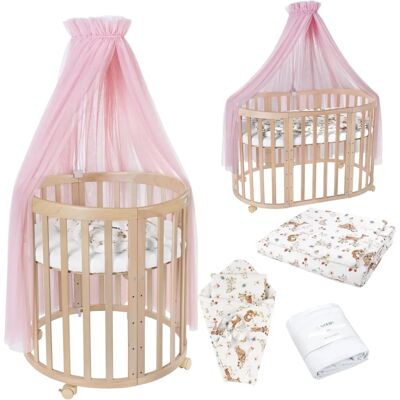 Waldin OWAL Lit bébé 7 en 1 Tissus Rose Animaux Bois naturel - Lit bébé - Publicité Waldin OWAL Lit bébé 7 en 1 Tissus Rose Animaux Bois naturel - Lit bébé - Publicité